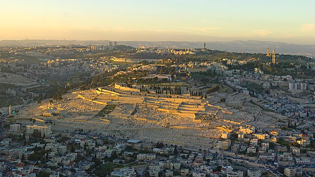 Mount of Olives overlooking Jerusalem with ancient Jewish cemetery in the foreground