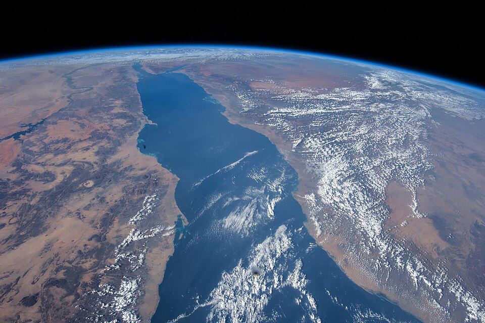 Satellite view of the Red Sea stretching between Africa and the Arabian Peninsula